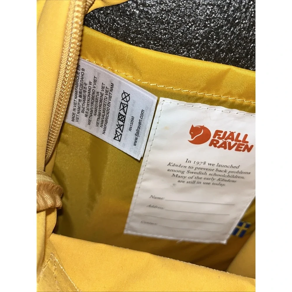 Fjallraven Kanken Backpack Yellow Classic Bookbag Seat Pad Outdoor School Bag